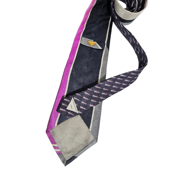 VITALIANO PANCALDI XL Gray/Pink Geometric Art Silk LUXURY Tie ITALY - Picture 2 of 5